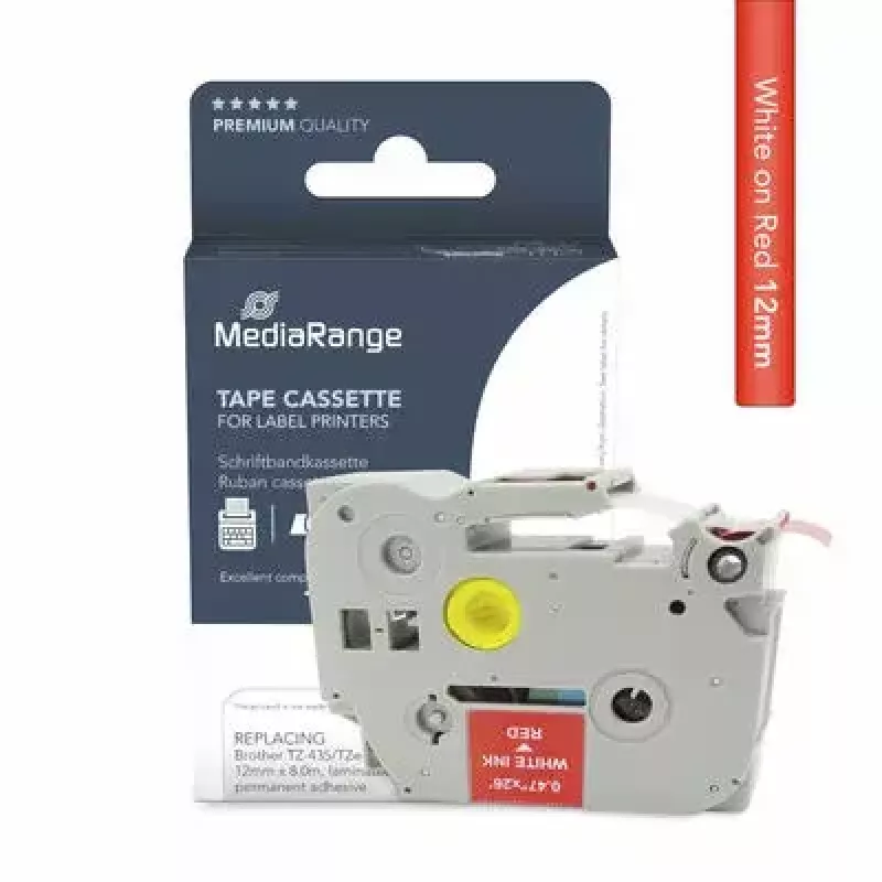 Fita de impressora MediaRange MRBTZ435 branco 1,2 cm x 8 m