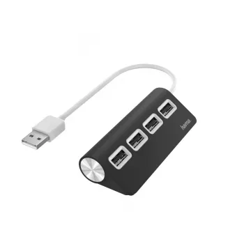 Hama Hub USB, 4 portas, USB 2.0, 480 Mbit/s, preto