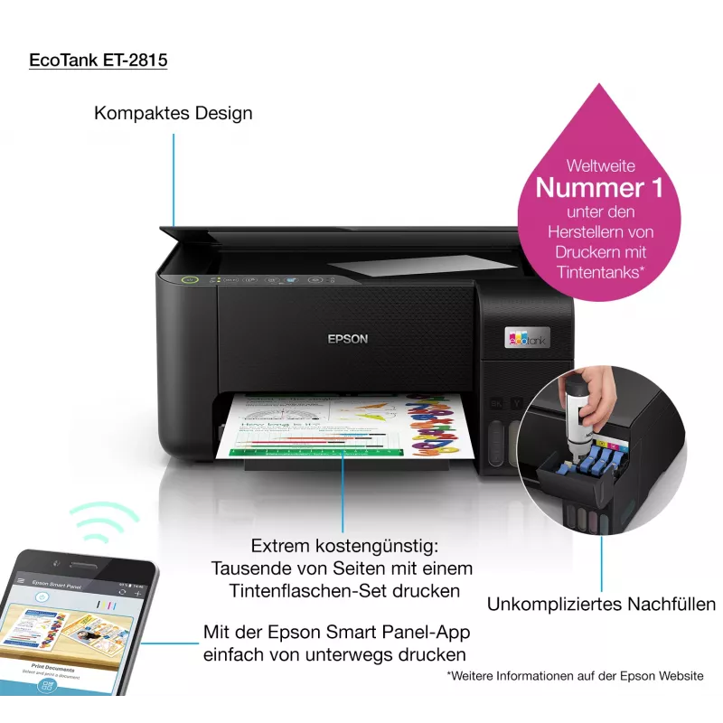 Impressora multifunções Epson EcoTank ET-2815 jato de tinta impressão a cores