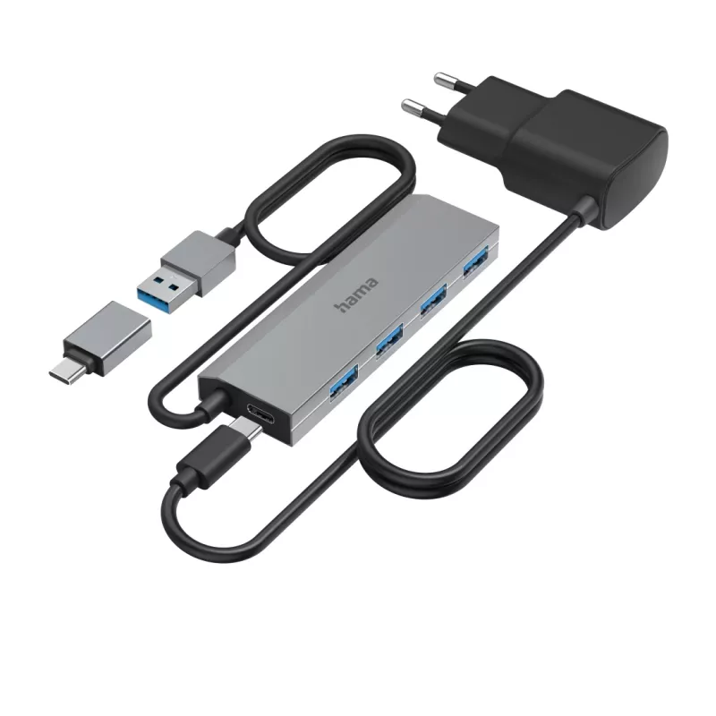Hub de Interfaces Hama 00200138 USB 3.2 Gen 1 (3.1 Gen 1) Type-A + Type-C 5000 Mbit/s Antracite, Cinzento