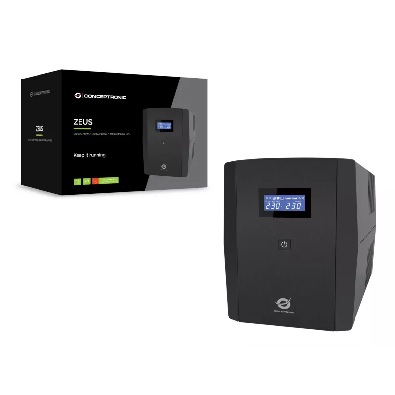 Conceptronic ZEUS04G 2200VA 1320W UPS, tomada UK x 4, HID USB, entrada/saída RJ45, AVR