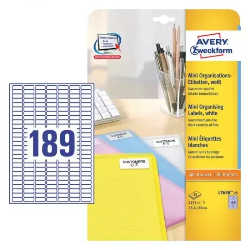 Etiqueta de impressora autoadesiva Avery L7658-25
