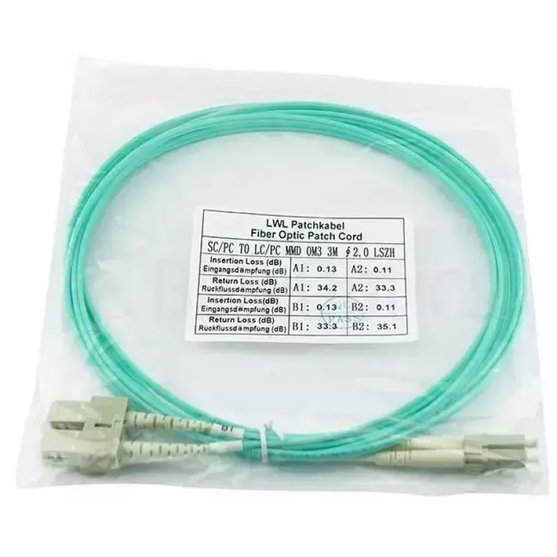 BlueOptics Cabo de patch de fibra ótica LC-SC multimodo OM3 duplex, LC-UPC/SC-UPC, 1 m, bege (compatível com Corning 055702K512000001M)