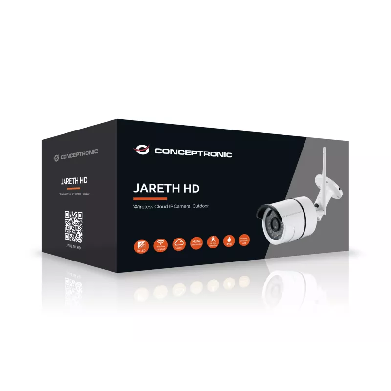 Conceptronic JARETH HD Câmara IP Wireless Cloud, Exterior, Câmara de vigilância IP, Exterior, Com fios e sem fios, Externo, Teto/Parede, Branco