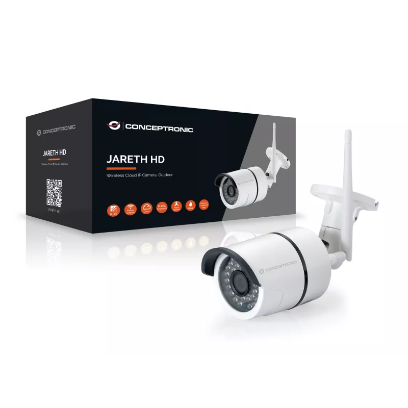 Conceptronic JARETH HD Câmara IP Wireless Cloud, Exterior, Câmara de vigilância IP, Exterior, Com fios e sem fios, Externo, Teto/Parede, Branco