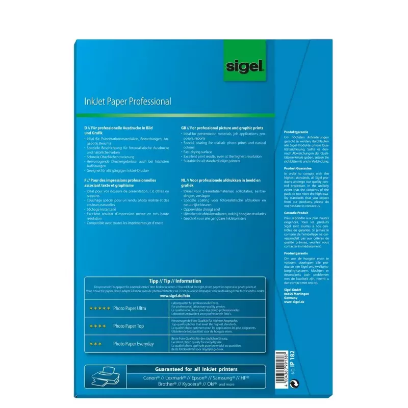 Papel de impressora A4 Sigel IP182 mate 50 folhas branco