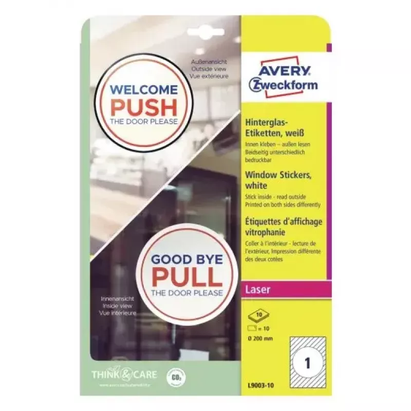 Autocolantes para janela Avery L9003-10 autoadesivos branco A4 10 unid.