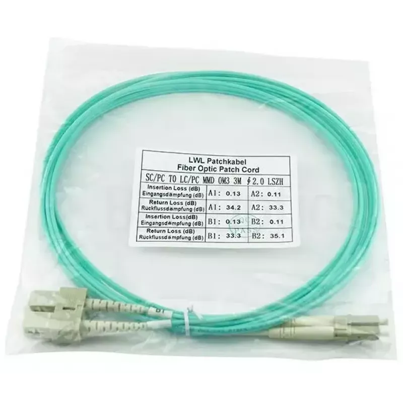 BlueOptics Cabo patch de fibra ótica LC-SC multimodo OM3 duplex, LC-UPC/SC-UPC, 2 m, bege (compatível com Corning 055702K512000002M)