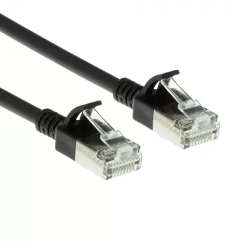 Cabo de patch slimline snagless ACT preto 2 metros LSZH U/FTP CAT6A Datacenter com fichas RJ45