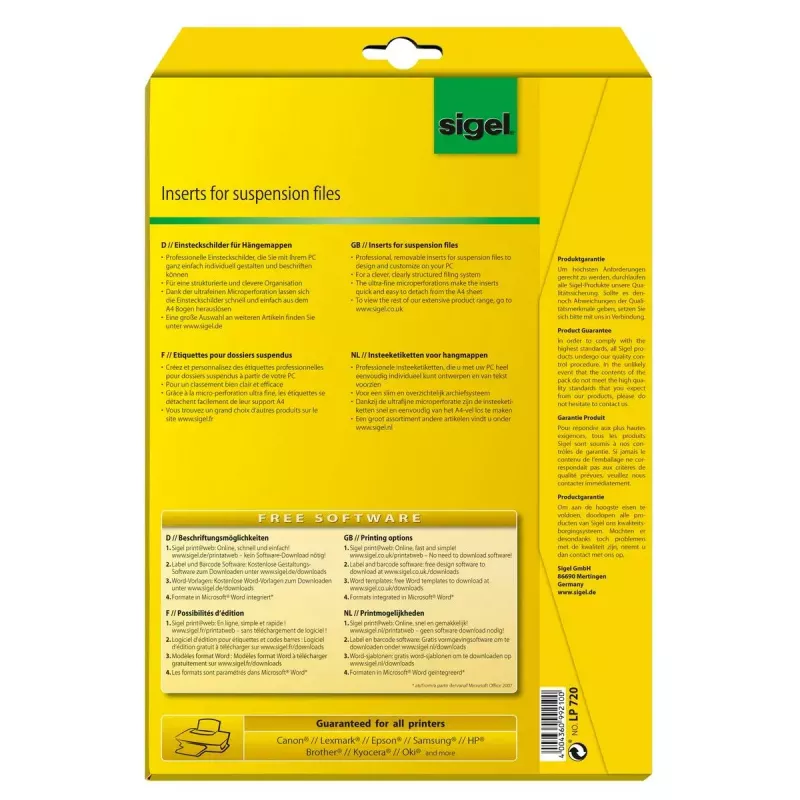 Etiquetas não adesivas Sigel LP720 156 unid. branco retangular
