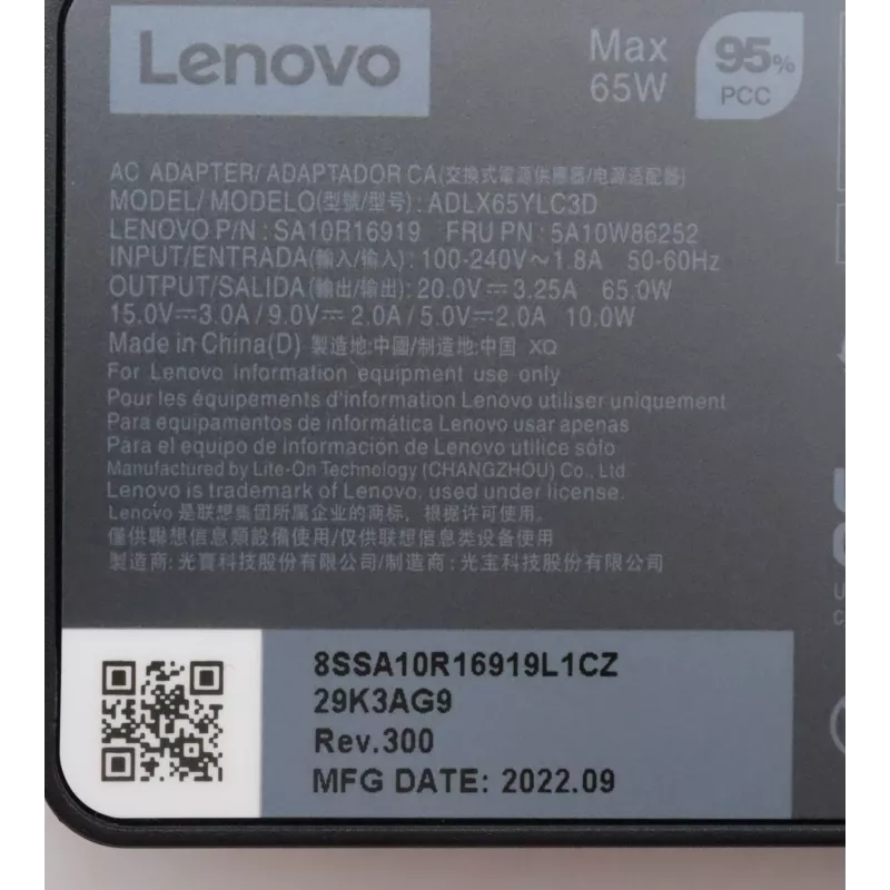 Fonte de alimentação Lenovo 5A10W86252 para interior 65 W preto