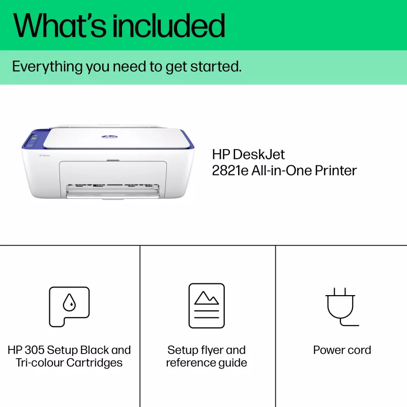 Impressora multifunções a cores sem fios HP DeskJet 2821e, Instant Ink; copiadora, scanner