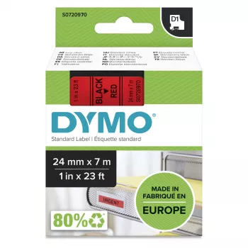 DYMO Etiquetas Authentic D1 | 24 mm x 7 m rolo | Impressão preta sobre vermelho | Etiquetas autoadesivas para impressoras de etiquetas LabelManager