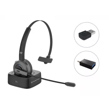 Headset Bluetooth sem fios Conceptronic POLONA com base de carregamento e adaptador áudio Bluetooth USB-A