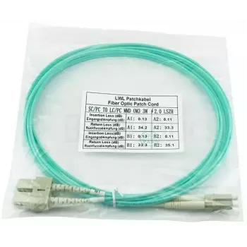 BlueOptics Cabo patch de fibra ótica LC-SC multimodo OM3 duplex, LC-UPC/SC-UPC, 5 m, bege (compatível com Corning 055702K512000005M)
