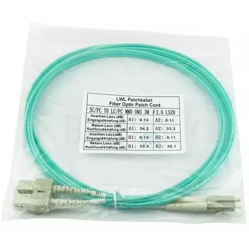 BlueOptics Cabo patch de fibra ótica LC-SC multimodo OM3 duplex, LC-UPC/SC-UPC, 5 m, bege (compatível com Corning 055702K512000005M)