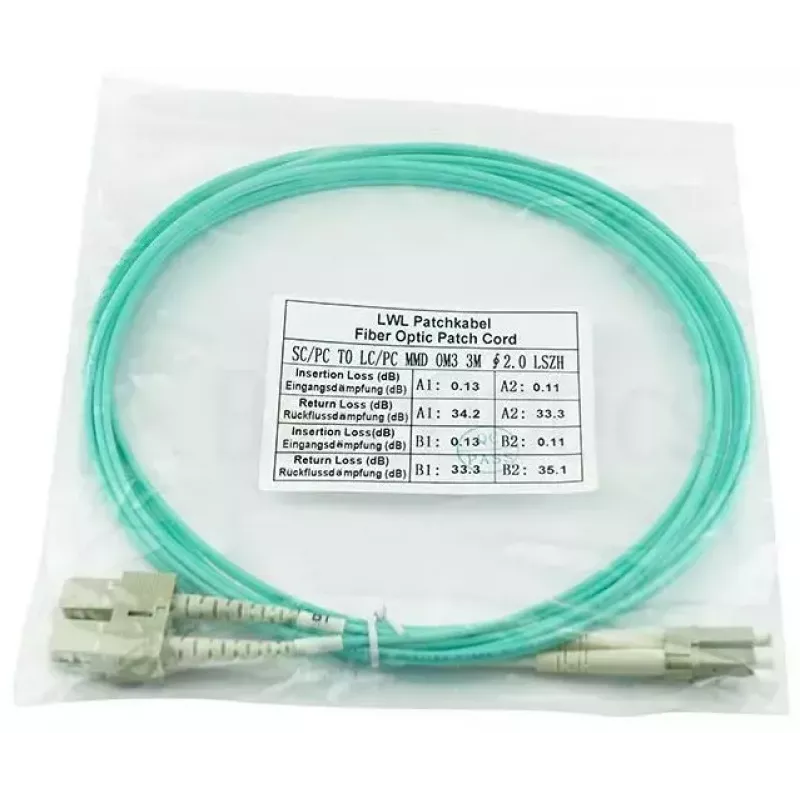 BlueOptics Cabo patch de fibra ótica LC-SC multimodo OM3 duplex, LC-UPC/SC-UPC, 10 m, bege (compatível com Corning 055702K512000010M)