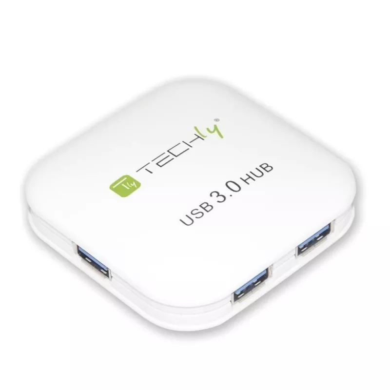 Hub USB 3.0 Super Speed Techly 4 portas branco IUSB3-HUB4-WH, USB 3.2 Gen 1 (3.1 Gen 1) Type-A, 5000 Mbit/s, branco, 0,8 m, CE, RoHS, USB 2.0 USB 1.1