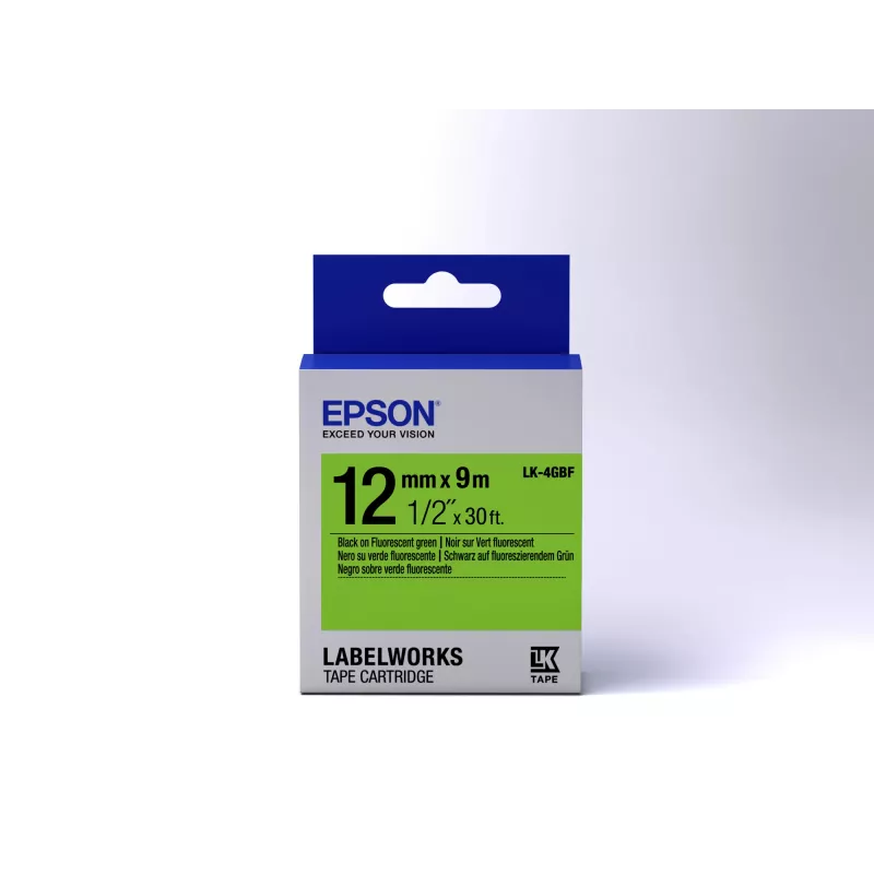 Cartucho de etiquetas Epson Fluorescente LK-4GBF Preto/Verde 12mm (9m)