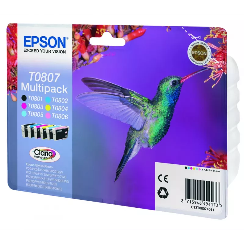 Epson Hummingbird Multipack 6 cores T0807 Tinta Claria Photo