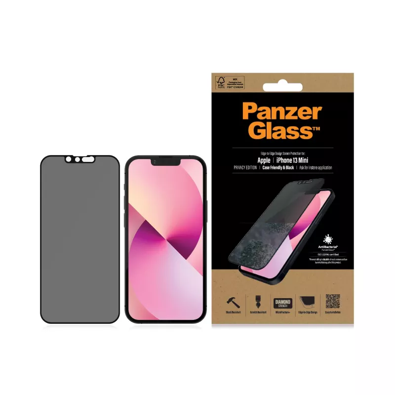 PanzerGlass protetor de ecrã de privacidade Apple iPhone 13 Mini Edge-to-Edge resistente a riscos e choques