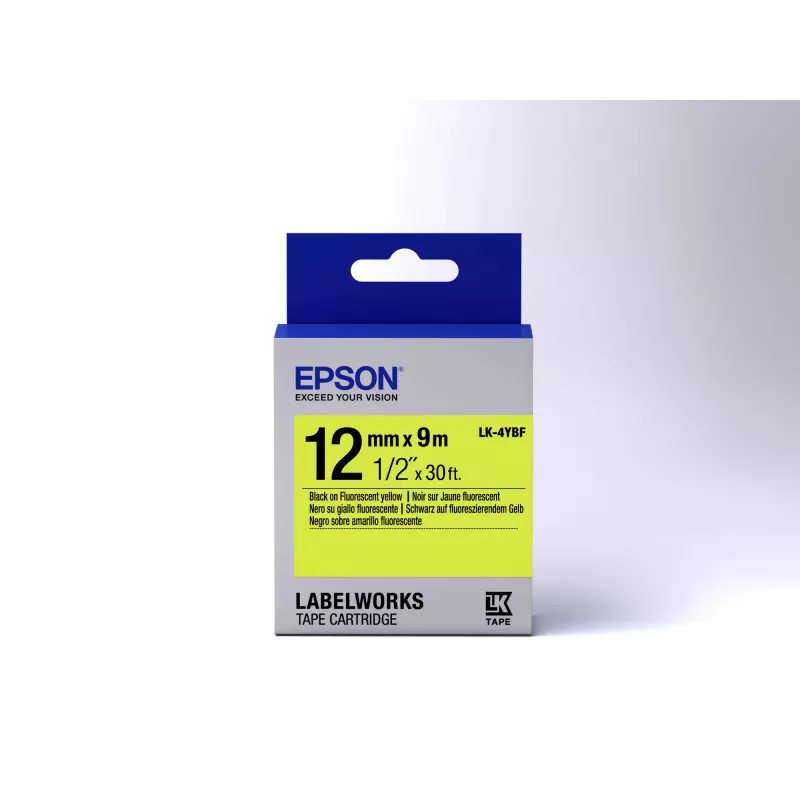 Cartucho de etiquetas Epson fluorescente LK-4YBF preto/amarelo 12mm (9m)