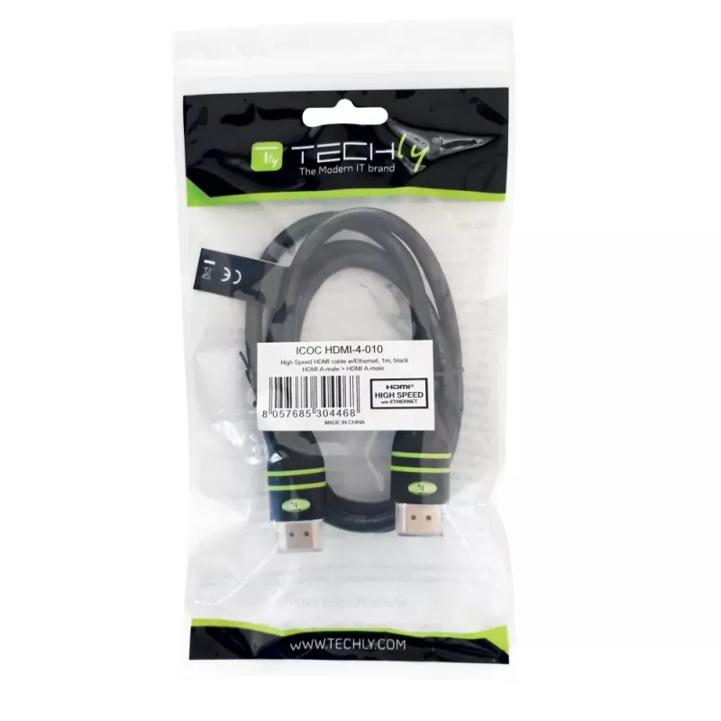 Cabo HDMI High Speed com Ethernet Techly 5m A/A M/M preto ICOC HDMI-4-050