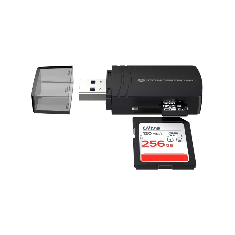 Conceptronic BIAN06B Leitor de cartões SD TF/MicroSD 4.0, UHS-II, USB 3.0, 5 Gbit/s