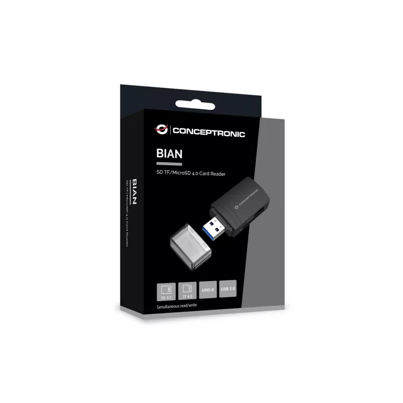Conceptronic BIAN06B Leitor de cartões SD TF/MicroSD 4.0, UHS-II, USB 3.0, 5 Gbit/s
