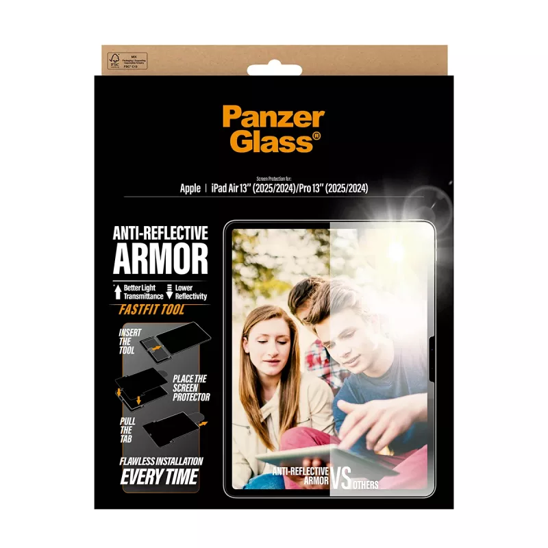 PanzerGlass ® Película protetora de ecrã Anti-Reflective Armor iPad Air 13 polegadas (2024–2026) | Pro 13 polegadas (2024–2025) | Ultra-Wide Fit com ferramenta Fastfit