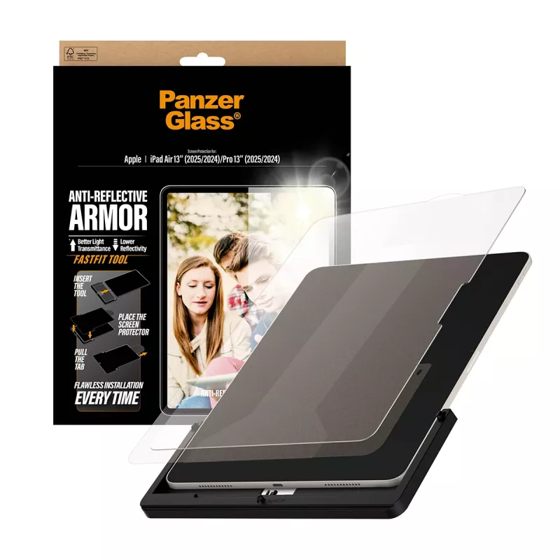 PanzerGlass ® Película protetora de ecrã Anti-Reflective Armor iPad Air 13 polegadas (2024–2026) | Pro 13 polegadas (2024–2025) | Ultra-Wide Fit com ferramenta Fastfit