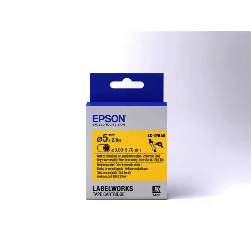 Epson cassete de etiquetas manga termorretrátil (HST) LK-4YBA5 preto/amarelo D5mm (2,5m)