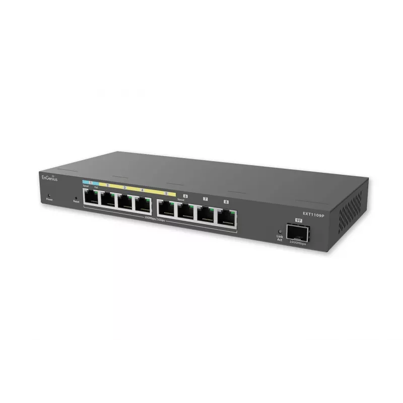 Extensor de switch gerido EnGenius, inteligente, 9 portas GbE, af/at/bt, potência PoE dependente da potência da porta PD