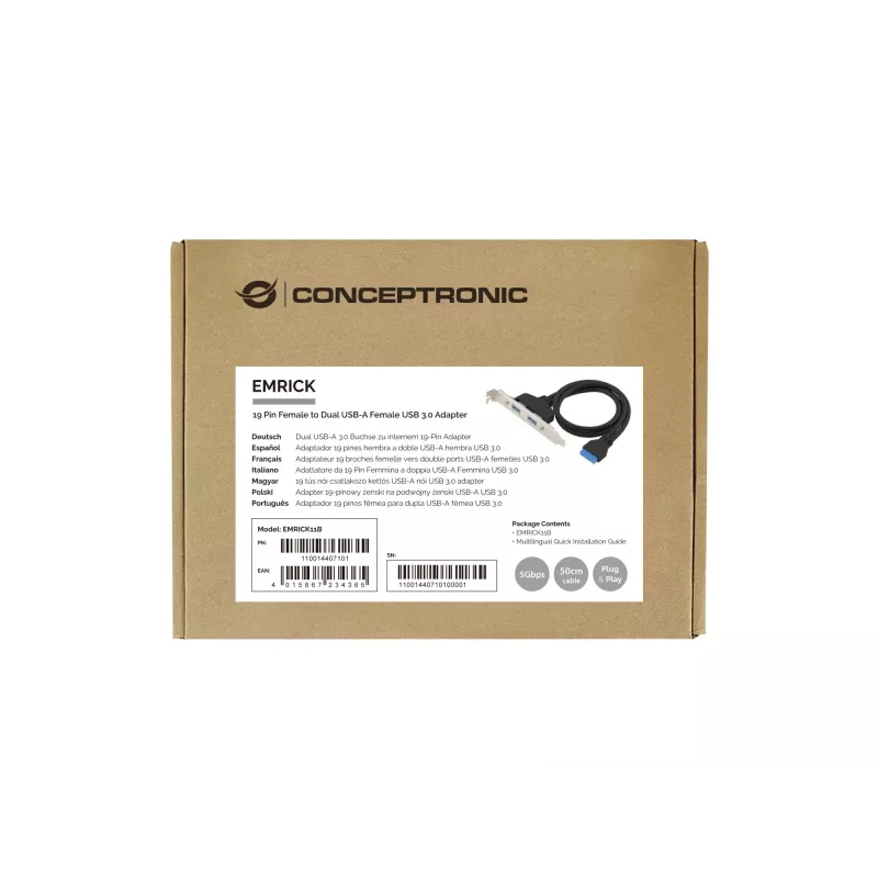 Adaptador Conceptronic EMRICK11B tomada de 19 pinos para tomada USB-A dupla USB 3.0