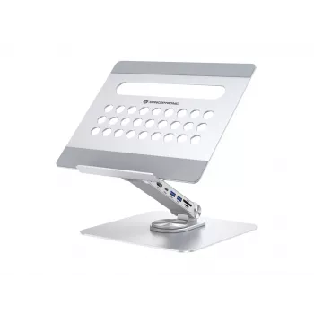 Conceptronic DONN27G, suporte para portátil, prateado, alumínio, 360°, USB 3.2 Gen 1 (3.1 Gen 1) Type-C, 5000 Mbit/s
