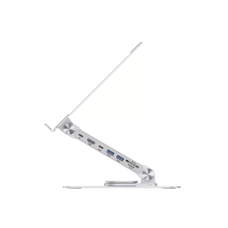 Conceptronic DONN27G, suporte para portátil, prateado, alumínio, 360°, USB 3.2 Gen 1 (3.1 Gen 1) Type-C, 5000 Mbit/s