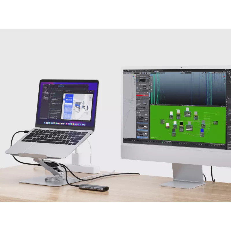 Conceptronic DONN27G, suporte para portátil, prateado, alumínio, 360°, USB 3.2 Gen 1 (3.1 Gen 1) Type-C, 5000 Mbit/s