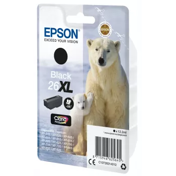 Epson Singlepack preto 26XL Claria Premium Ink, alta (XL) capacidade, preto, tinta pigmentada, 12,2 ml, 1 unid., 500 páginas