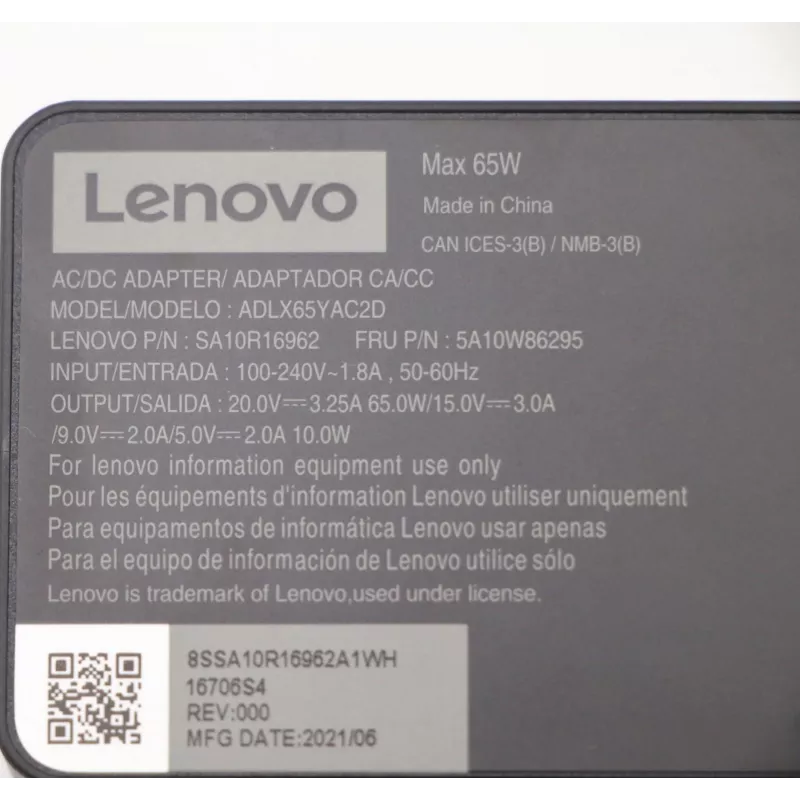Lenovo 5A10W86295 fonte de alimentação interior 65 W preto