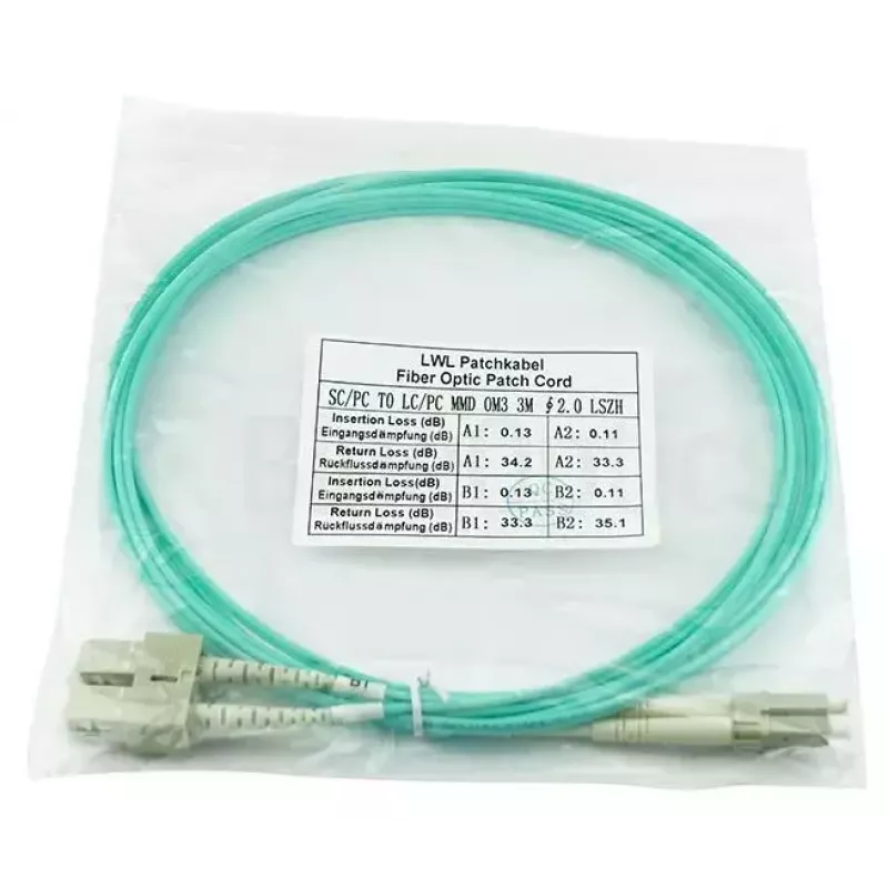 BlueOptics 055702T512000002M-BO cabo patch de fibra ótica LC-SC multimodo OM3 duplex, LC-UPC/SC-UPC, 2 m, bege
