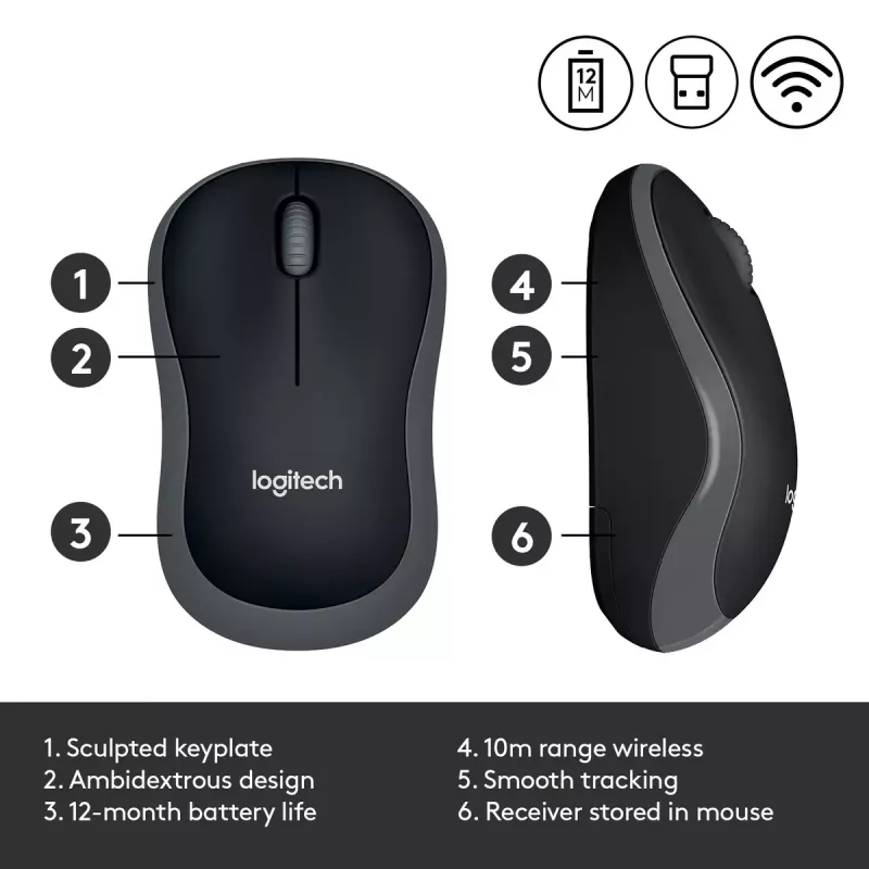 Rato Logitech M185 Swift Wireless cinzento