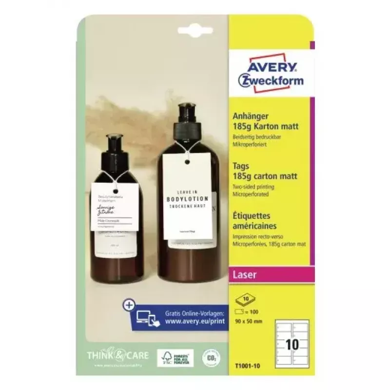 Etiquetas de impressora autoadesivas Avery T1001-10 branco 9x5 cm 100 unid.