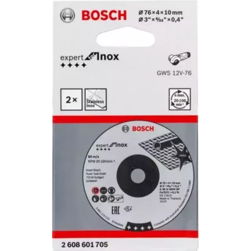 Bosch Expert for Inox discos de corte, 76 x 4 x 10 mm, 2 unid.