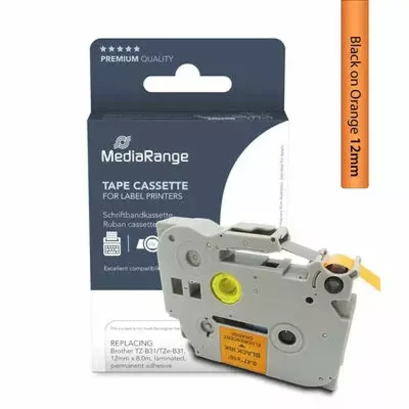 Fita para impressora MediaRange MRBTZB31 preta 1,2 cm x 8 m