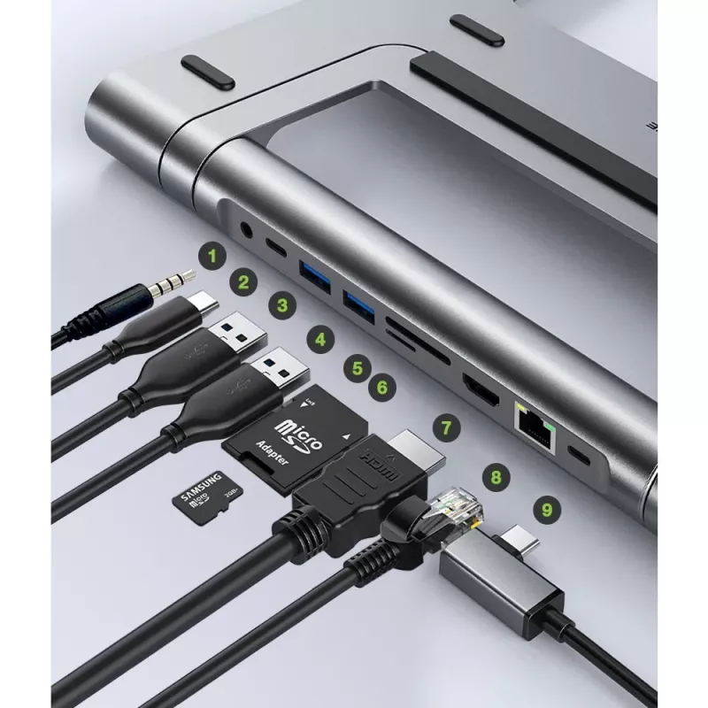 Techly ICA-NTB-DOCK91 com fios USB 3.2 Gen 1 (3.1 Gen 1) Type-C prateado