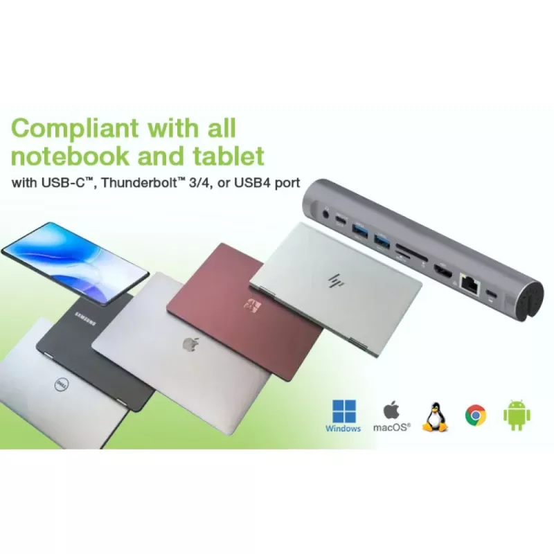 Techly ICA-NTB-DOCK91 com fios USB 3.2 Gen 1 (3.1 Gen 1) Type-C prateado