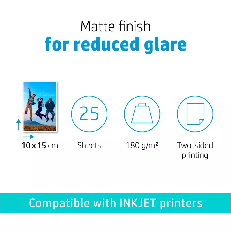 HP Papel fotográfico mate 180 g/m² 10 x 15 cm (101 x 152 mm) 25 folhas