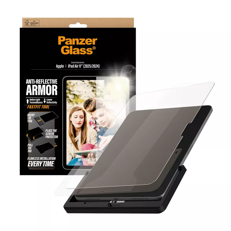 Protetor de ecrã PanzerGlass Anti-Reflective Armor para iPad Air 11 polegadas (2024–2026) Ultra-Wide Fit com ferramenta Fastfit, PET/silicone