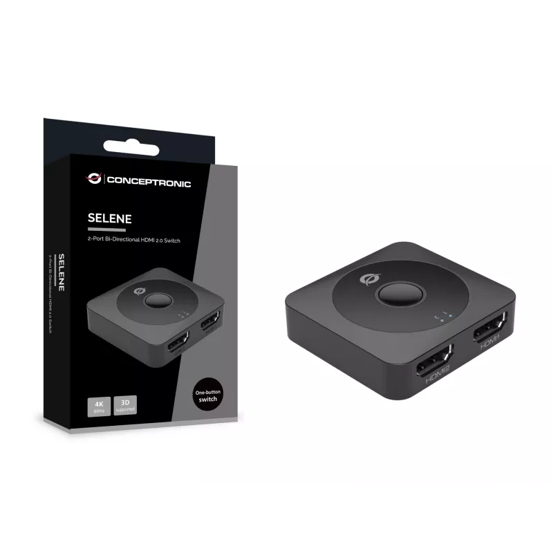 Comutador HDMI 2.0 bidirecional de 2 vias Conceptronic SELENE01B, 4K60Hz