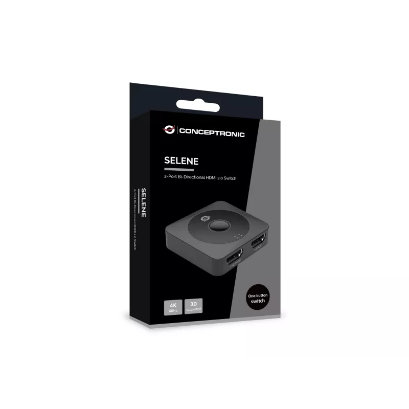 Comutador HDMI 2.0 bidirecional de 2 vias Conceptronic SELENE01B, 4K60Hz